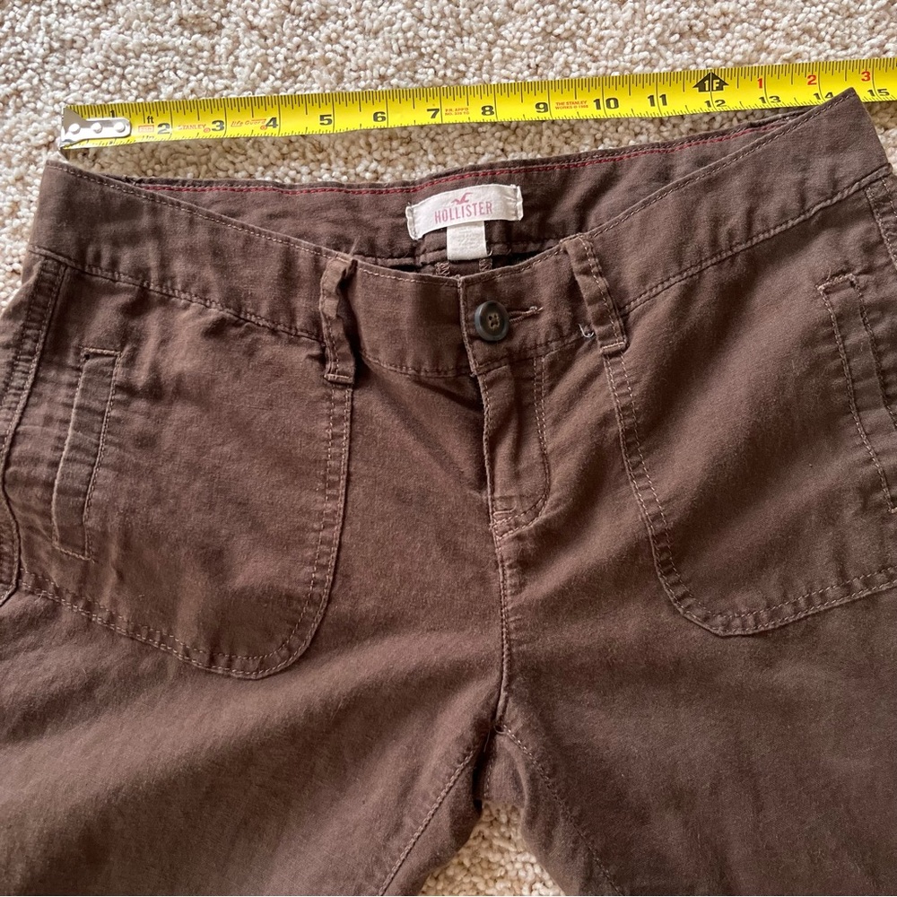 Vintage Y2K Hollister Linen Cargo Capri Pants XS Brown Low Rise Preppy - Picture 6 of 11